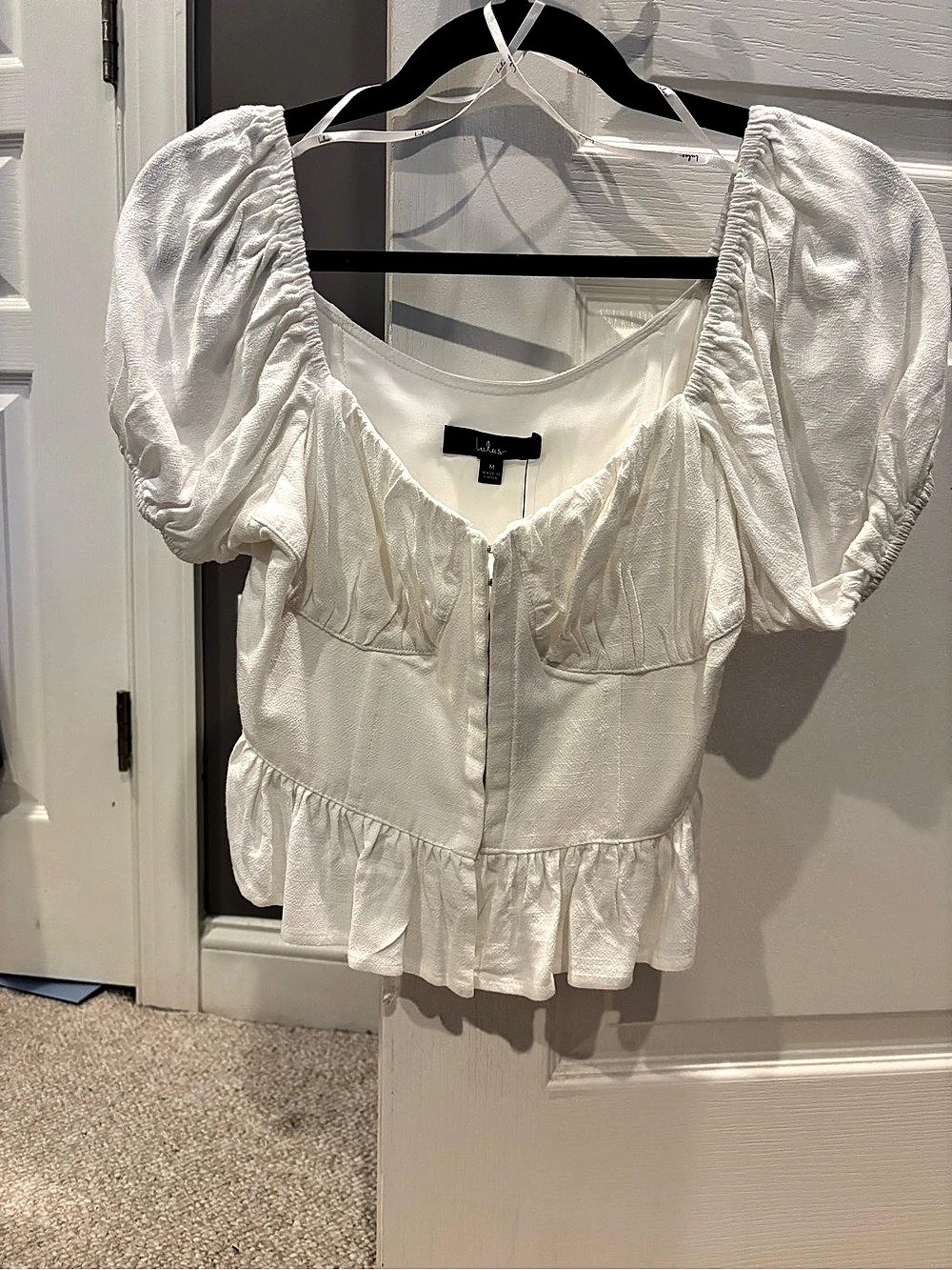 Lulus Profoundly Precious White Linen Puff Sleeve Bustier Top